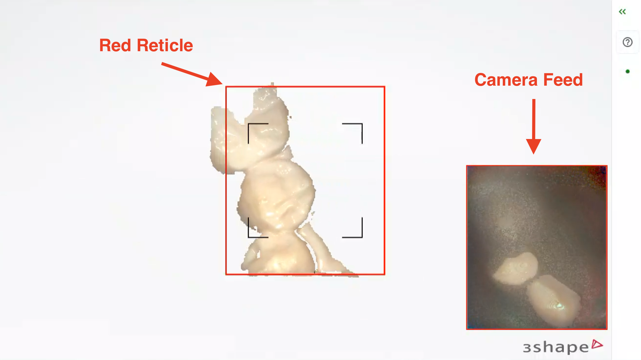 Red reticle on scanning screen indicating image capture failure.